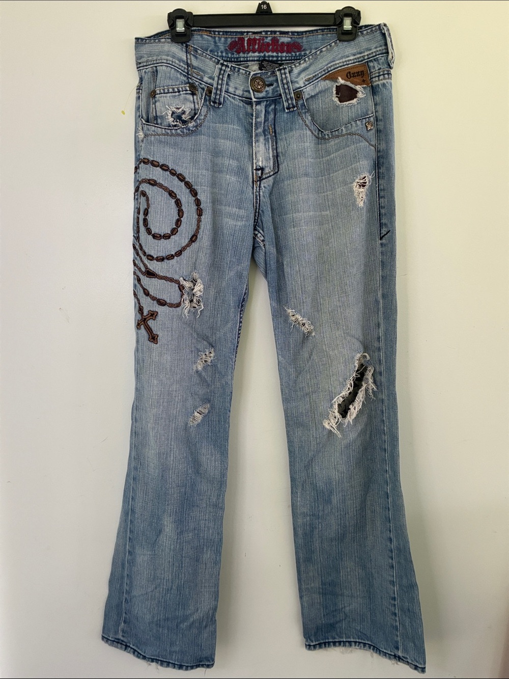 Vintage Affliction x Ozzy Osbourne Rosary Jeans Embroidered Rope 30x32